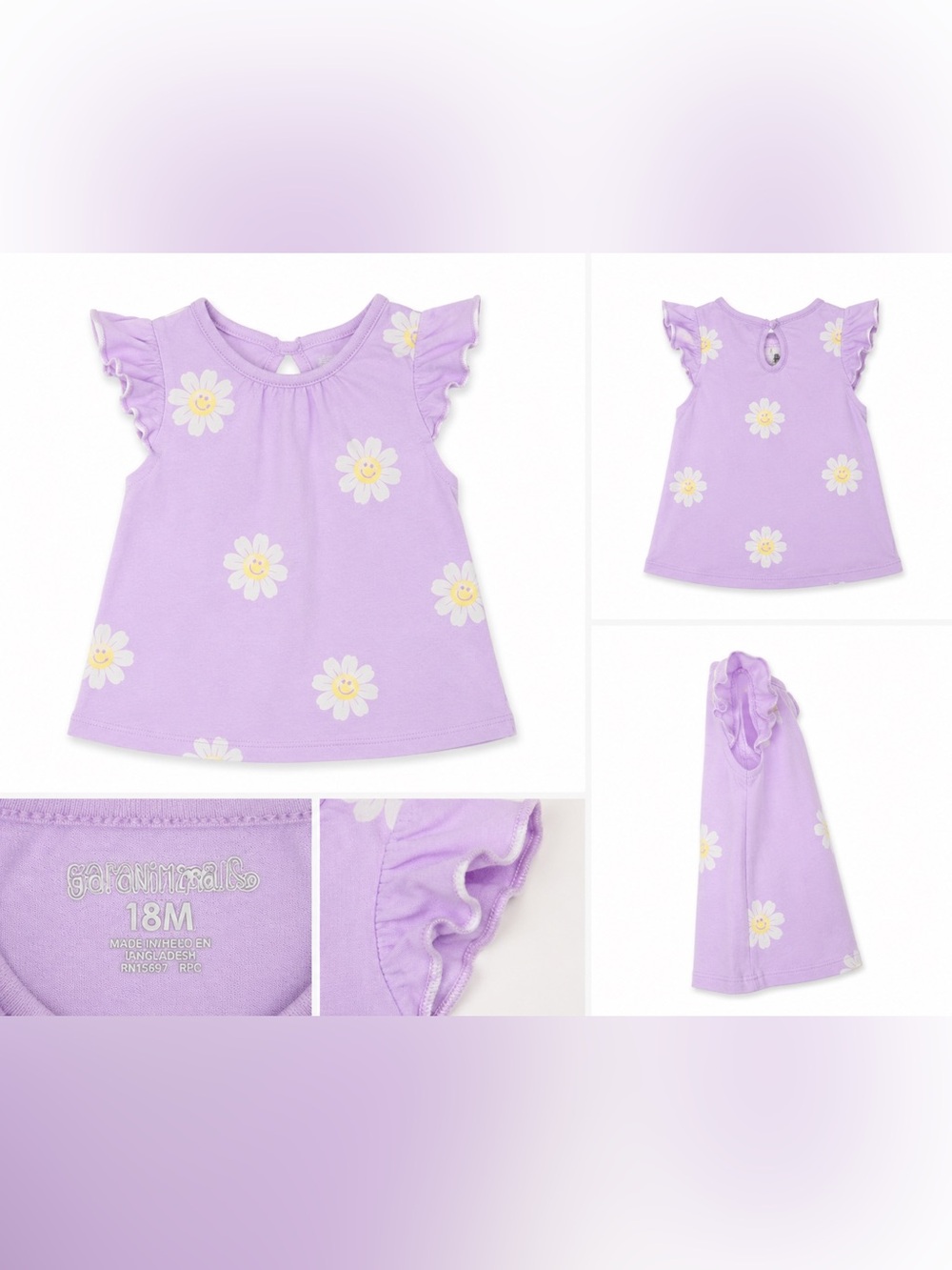 Garanimals Lavender Purple Daisy Flutter Sleeve Top